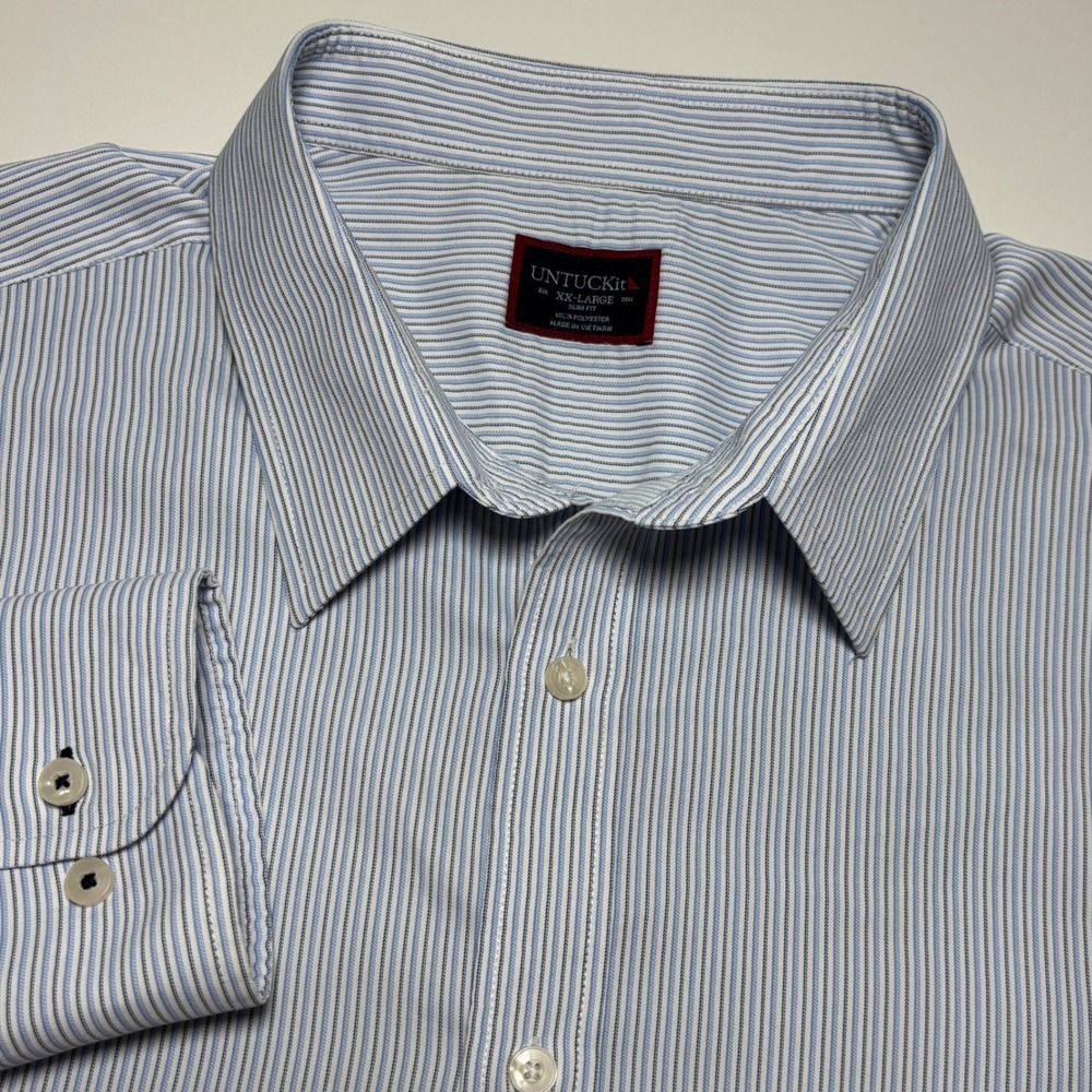 UNTUCKit Bardelli Slim Fit Performance Mens XXL Blue White Striped Button Down